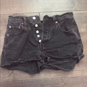 Levi's Black Jean Shorts High-Waisted Distressed